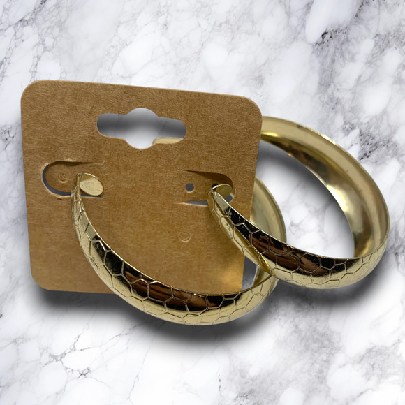 Vintage Y2K Textured Chunky Hoop Earrings Gold Tone Pierced Hip Hop Statement - Picture 5 of 5